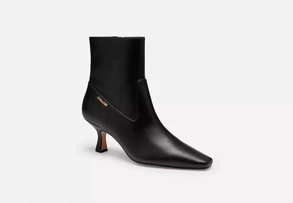 NEW COACH women's leather kitten heel bootie in black